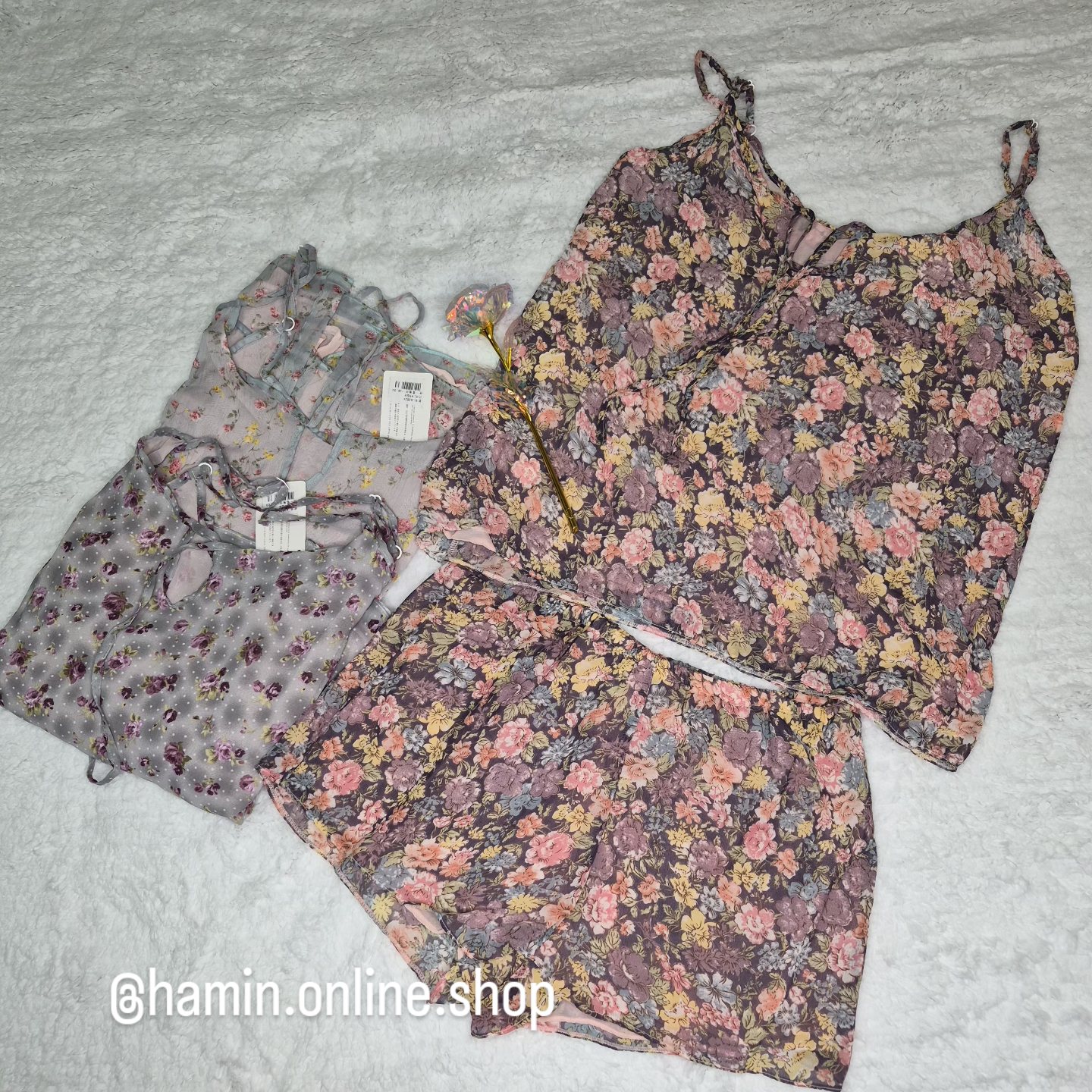 تاپ شلوارک حریر گلدار